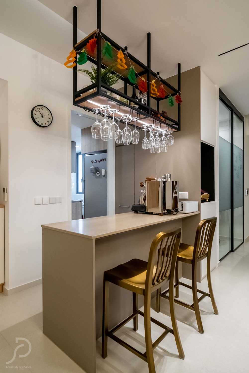 Modern Wine Cellar with Drinkware and Shelving Units