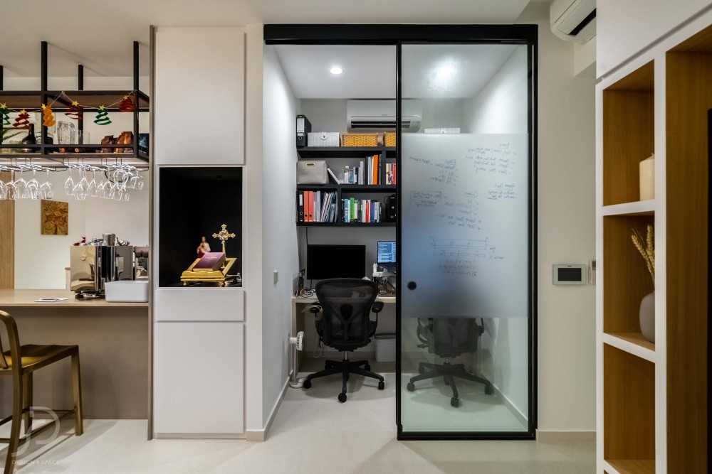 Modern Study with Bookshelf and Cove Lighting