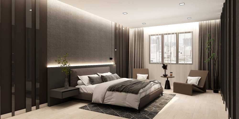 Modern Bedroom with Cove Lighting and Drop Ceiling