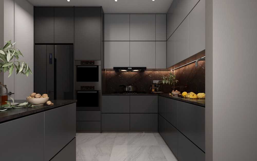 Modern Kitchen with Countertop and Homogeneous Tiles