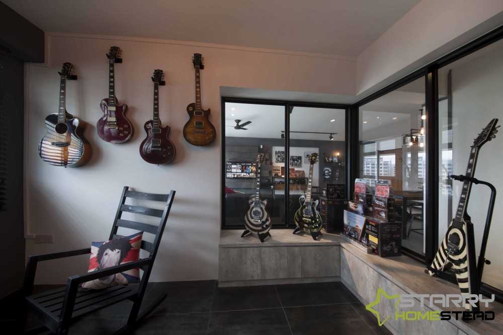 Eclectic Gaming Room with Storage Cabinets and Music Instruments
