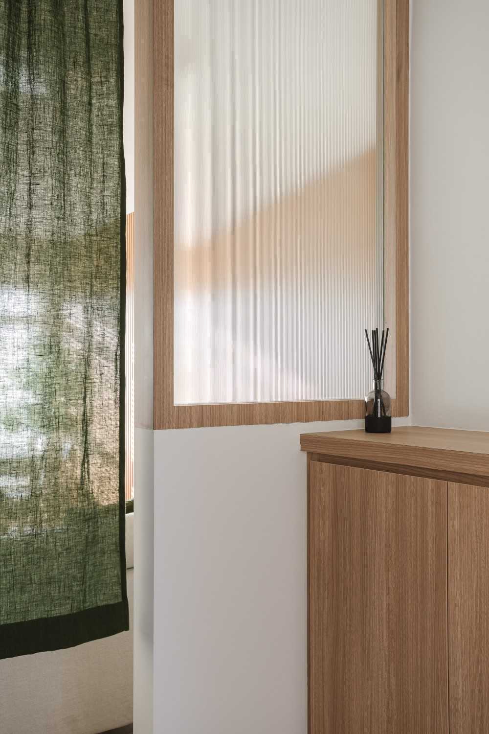 Modern Entryway with Curtain and Storage Cabinets
