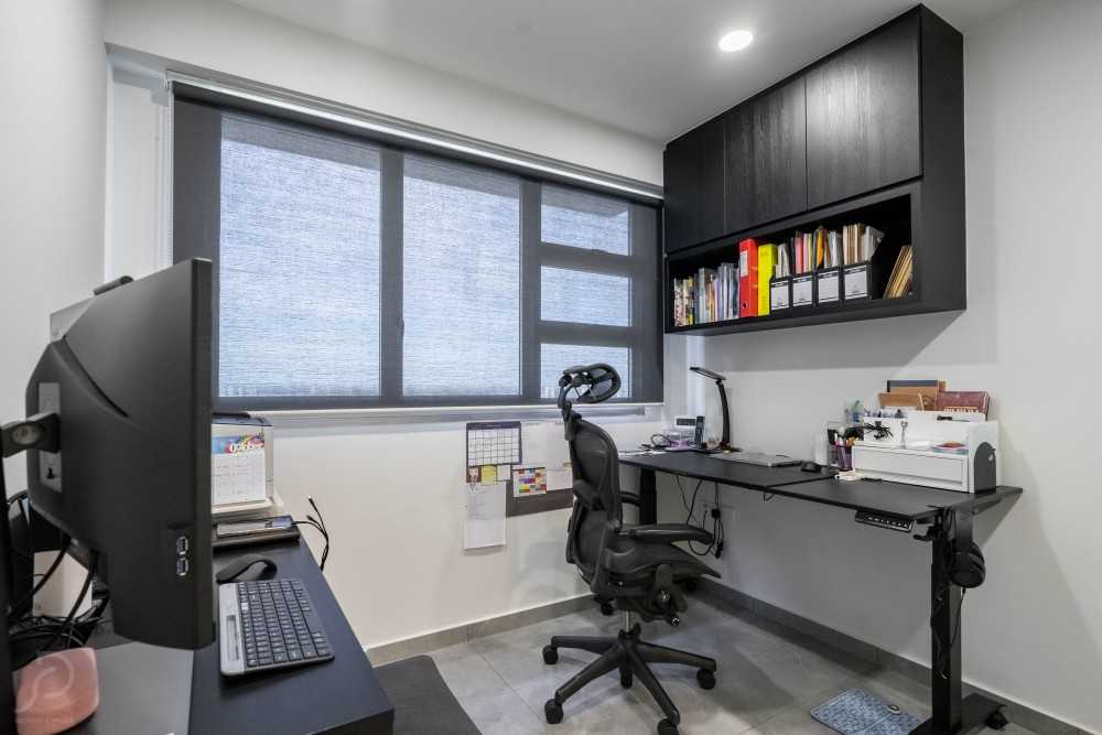 Contemporary Home Office with Desk Chairs and Drawer Units