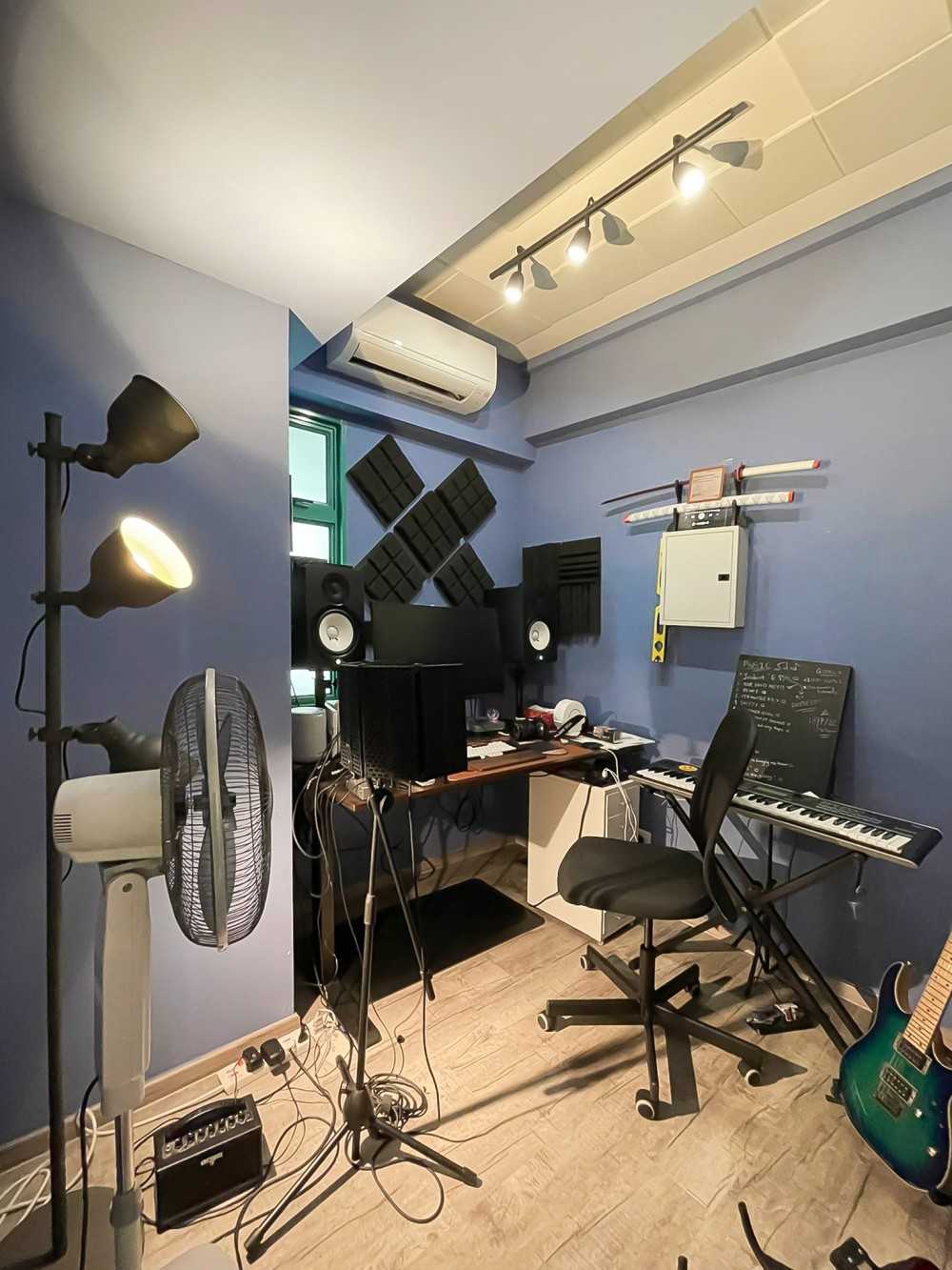 Scandinavian Study with Window Grille and Paintings