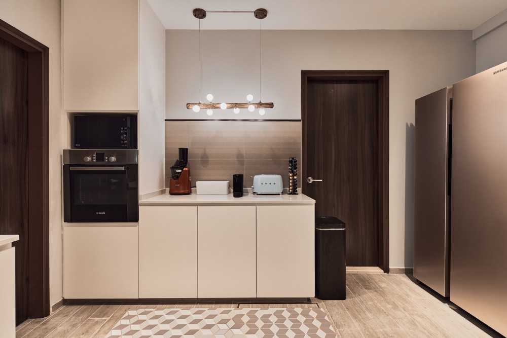 Modern Kitchen with Countertop and Drop Light