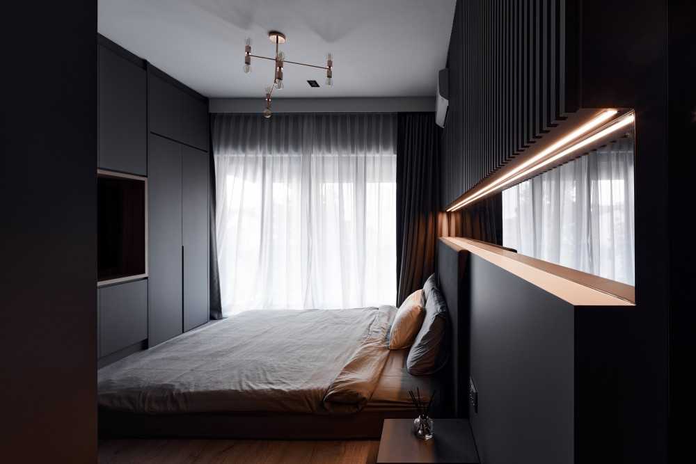 Modern Bedroom with Feature Wall and Curtain