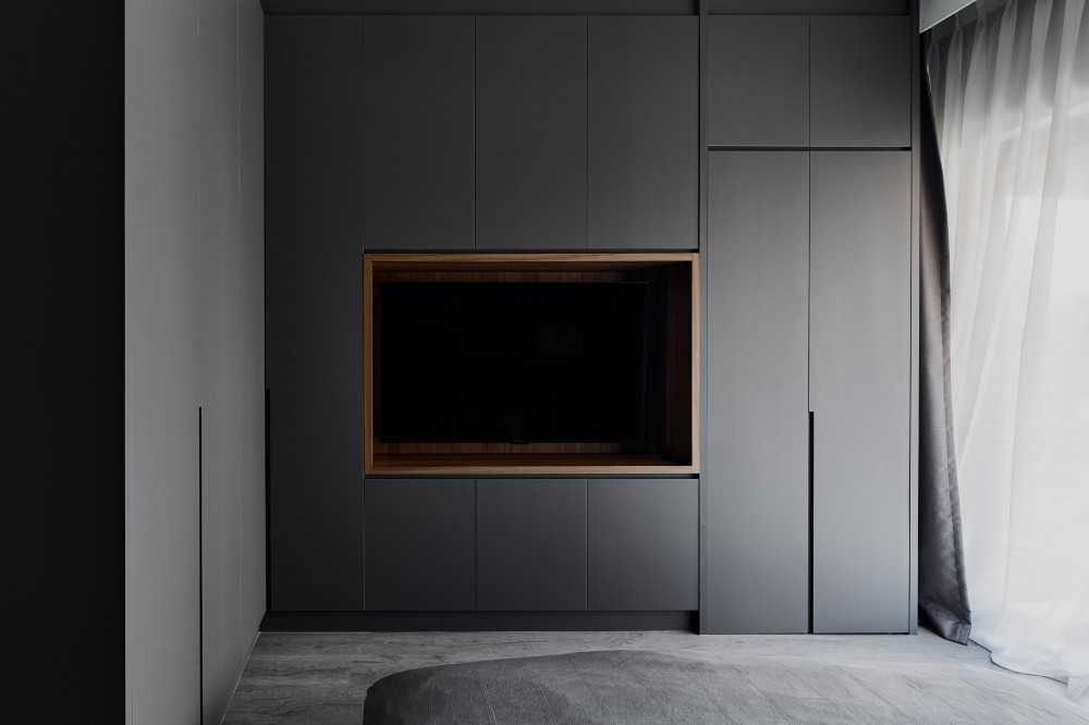 Modern Bedroom with Curtain and TV