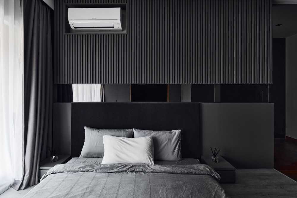 Modern Bedroom with Feature Wall and Curtain