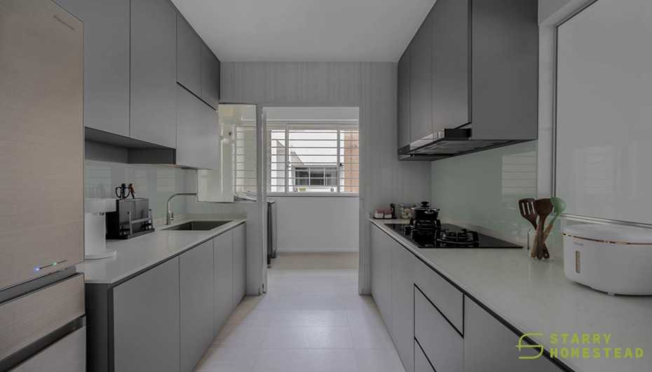 Modern Kitchen with Marble Floor and Wood Flooring