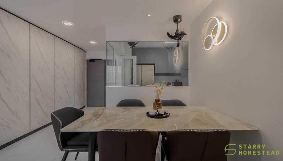 Modern Dining Room with Cove Lighting and Ceiling Light