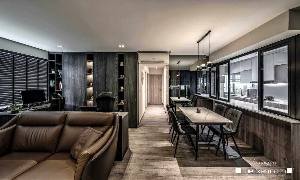 Contemporary Living Room with Countertop and Dining Table