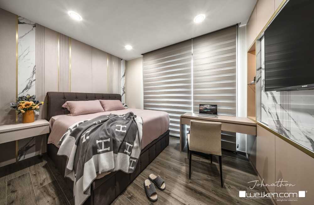 Modern Bedroom with Bookshelf and Queen Bed