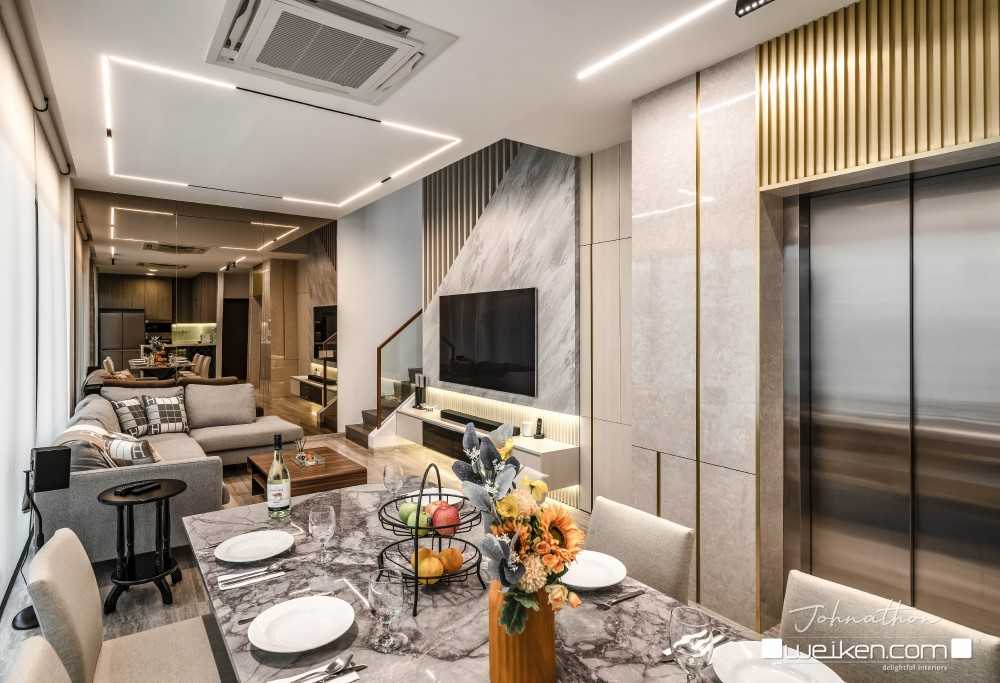 Modern Living Room with TV Console and Staircase