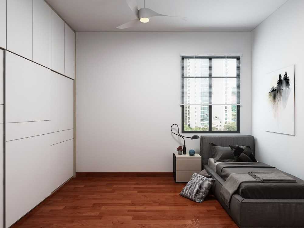 Scandinavian Bedroom with Parquet Floor and Wardrobe