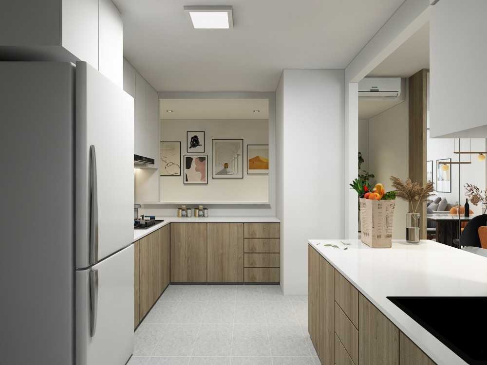 Scandinavian Kitchen with Countertop and Granite Floor