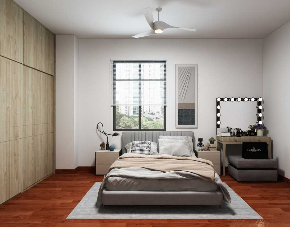 Scandinavian Bedroom with Vinyl Flooring and Ceiling Light