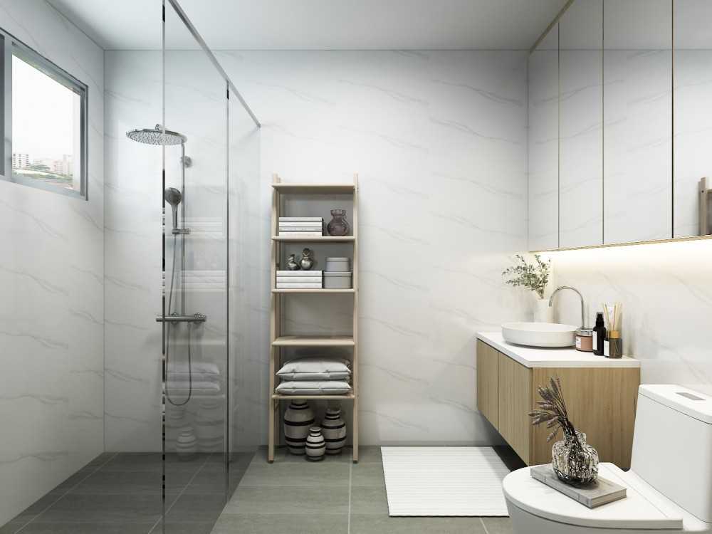 Scandinavian Bathroom with Countertop and Granite Floor
