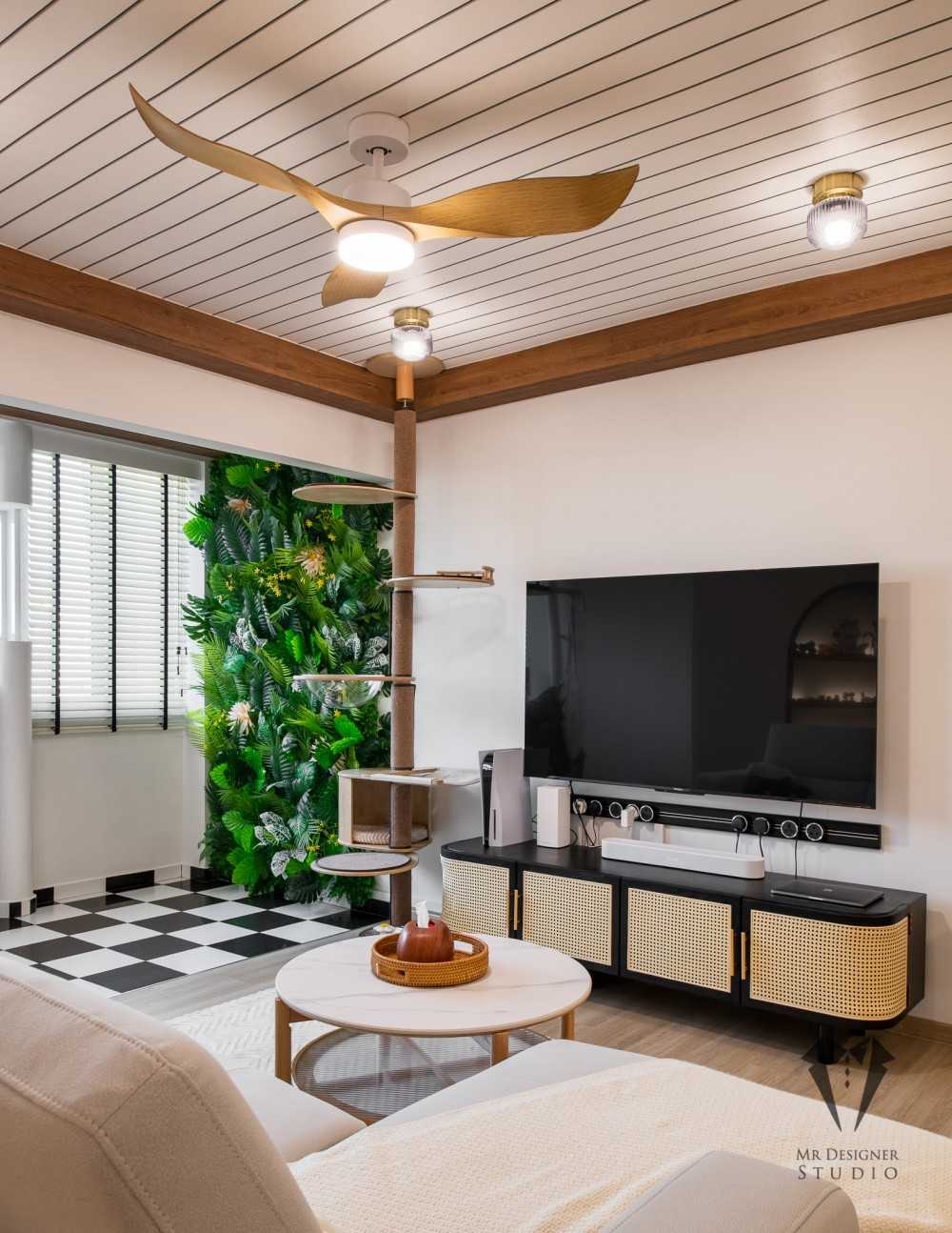 Eclectic Living Room with Bookshelf and Settee