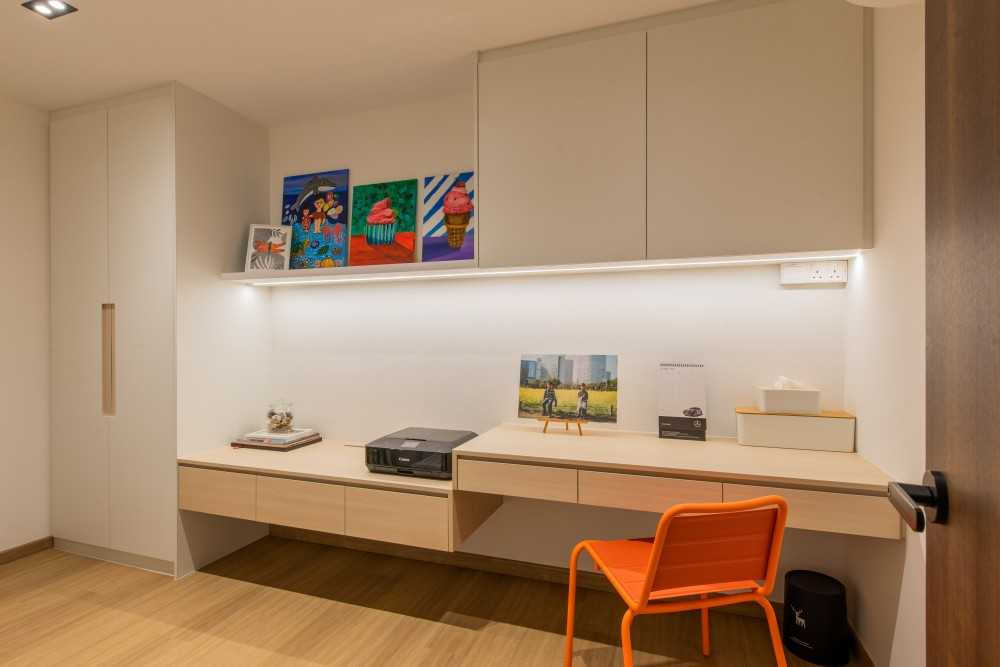 Contemporary Bedroom with Bookshelf and Built-in Bed