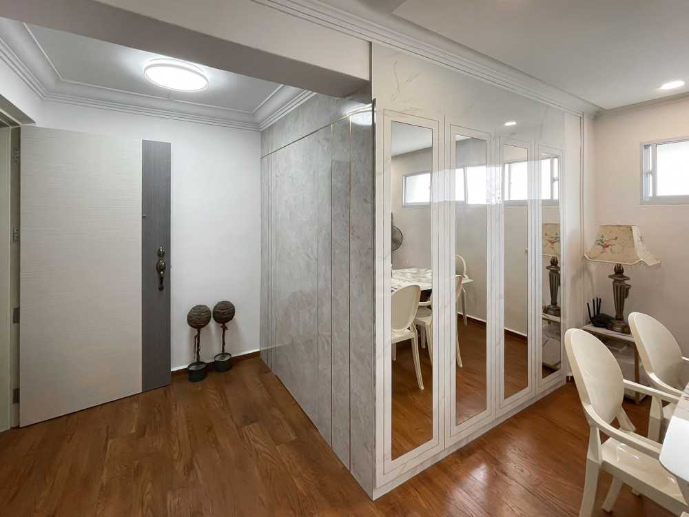 Scandinavian Foyer with Mirror and Storage Cabinets