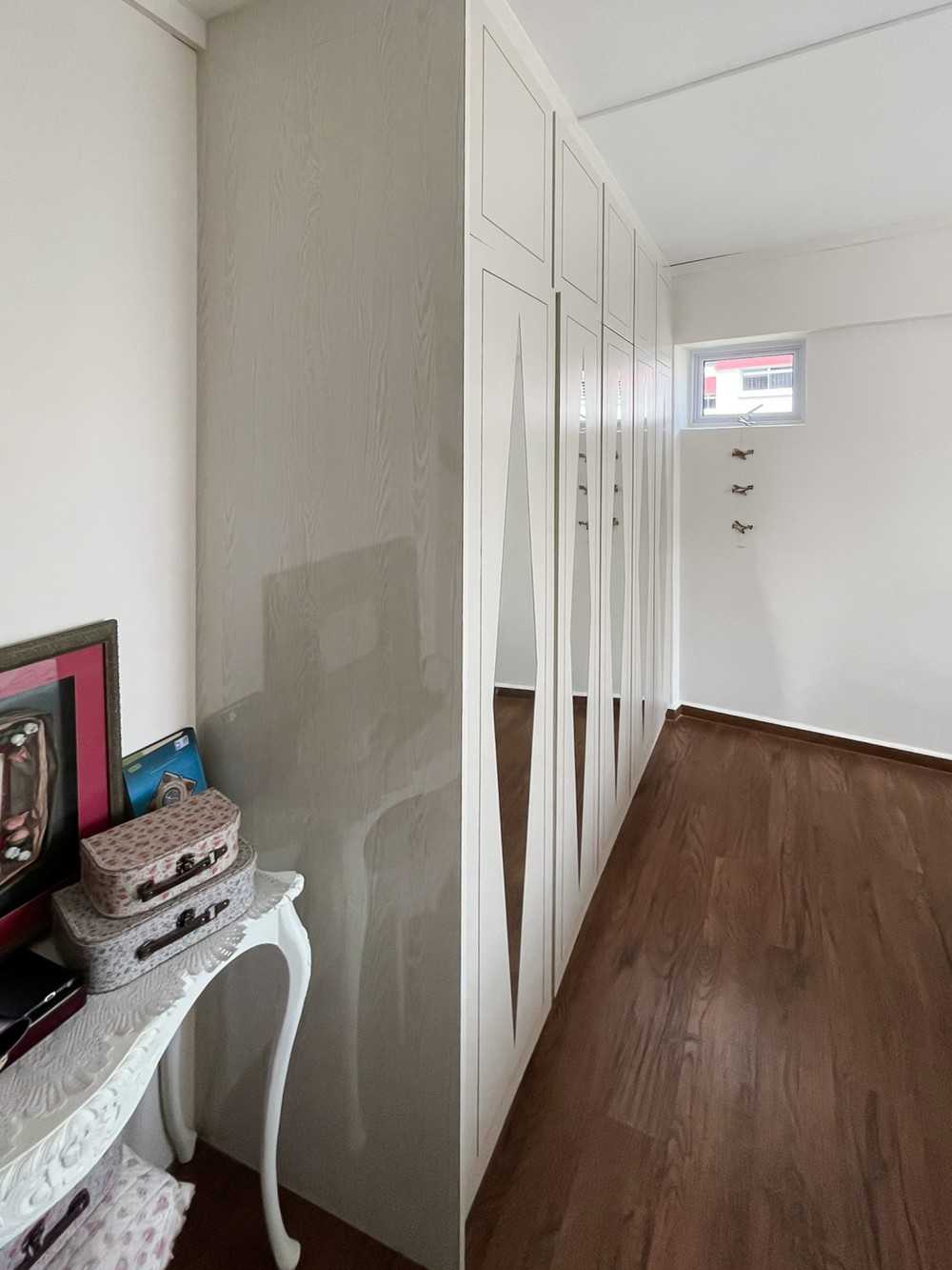 Scandinavian Bedroom with Wardrobe and Window Grille