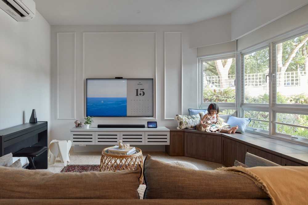Contemporary Living Room with TV Console and Feature Wall