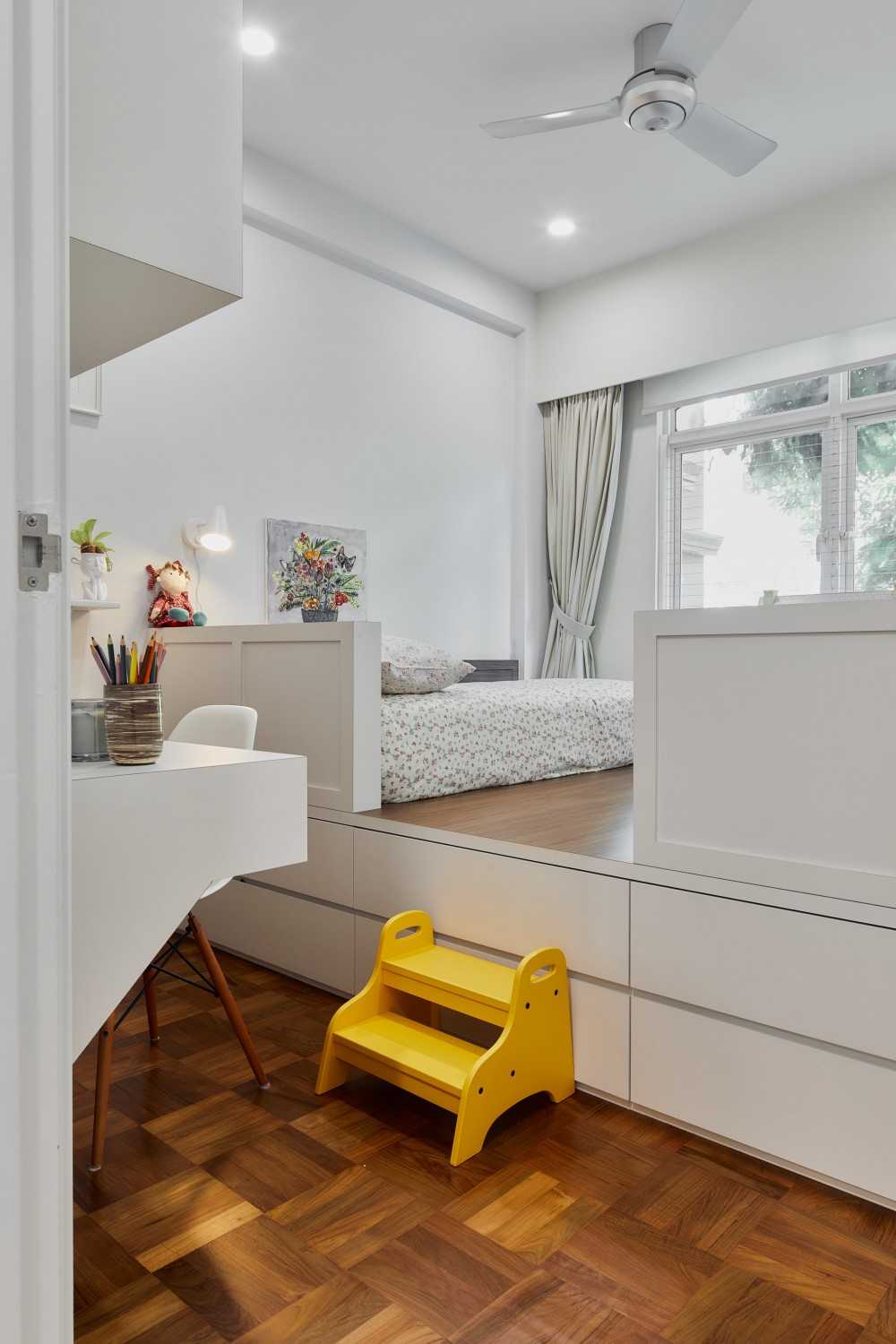 Contemporary Bedroom with Platform Bed and Paintings