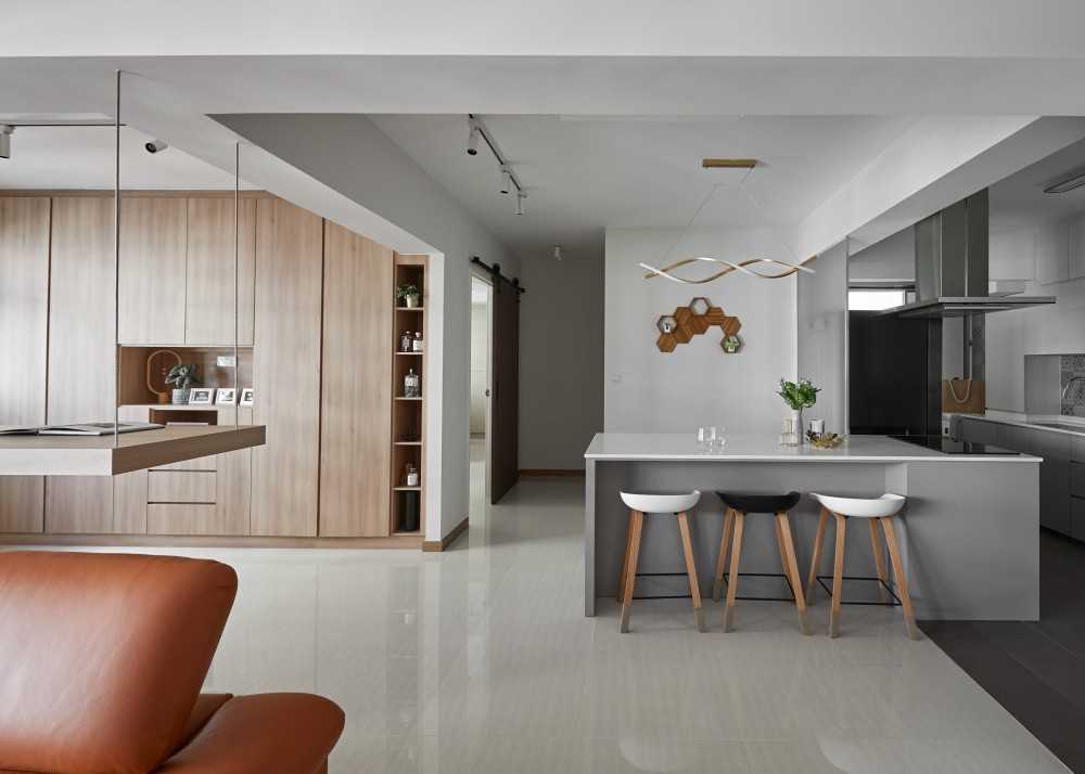 Contemporary Dining Room with Kitchen Island and Open Kitchen