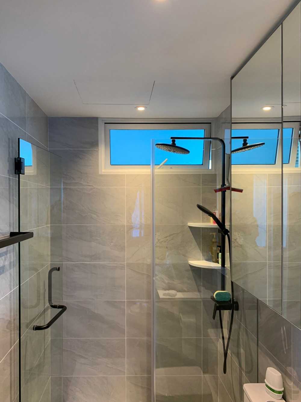 Scandinavian Bathroom with Feature Wall and Mirror