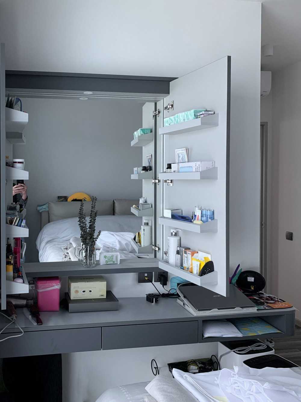Scandinavian Bedroom with Mirror and Bedroom Dresser