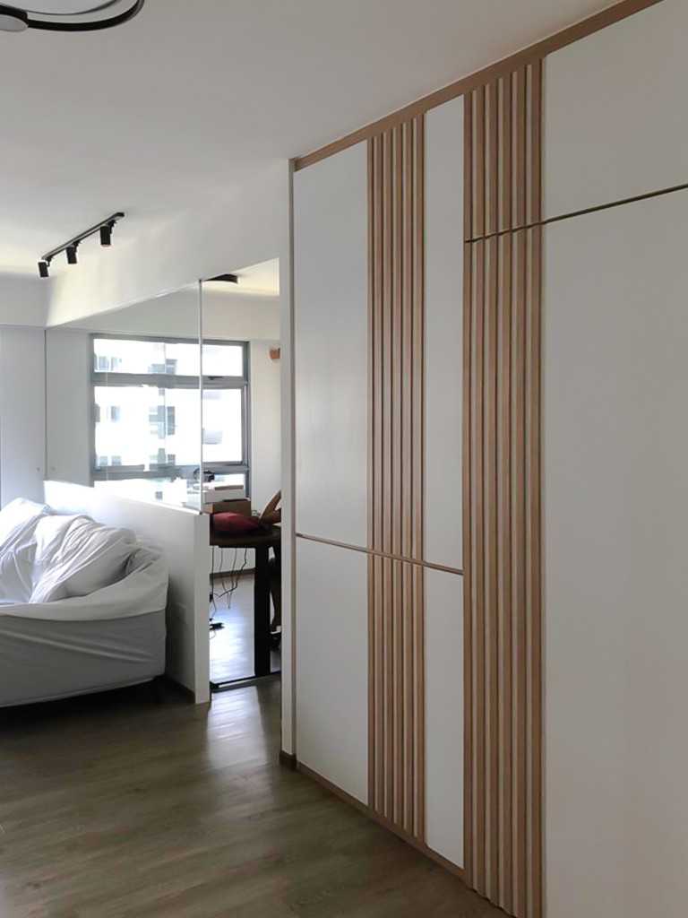 Scandinavian Study with Bookshelf and Glass Door