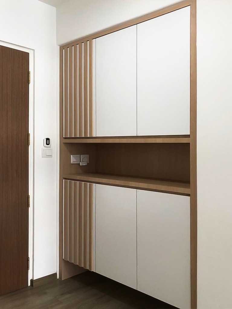 Scandinavian Foyer with Storage Cabinets and Display Cabinets