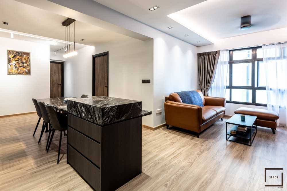 Contemporary Living Room with TV Console and Ceiling Light
