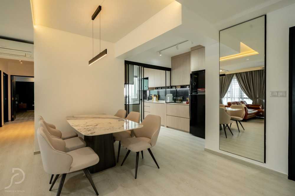 Modern Dining Room with Drop Ceiling and Ceiling Light