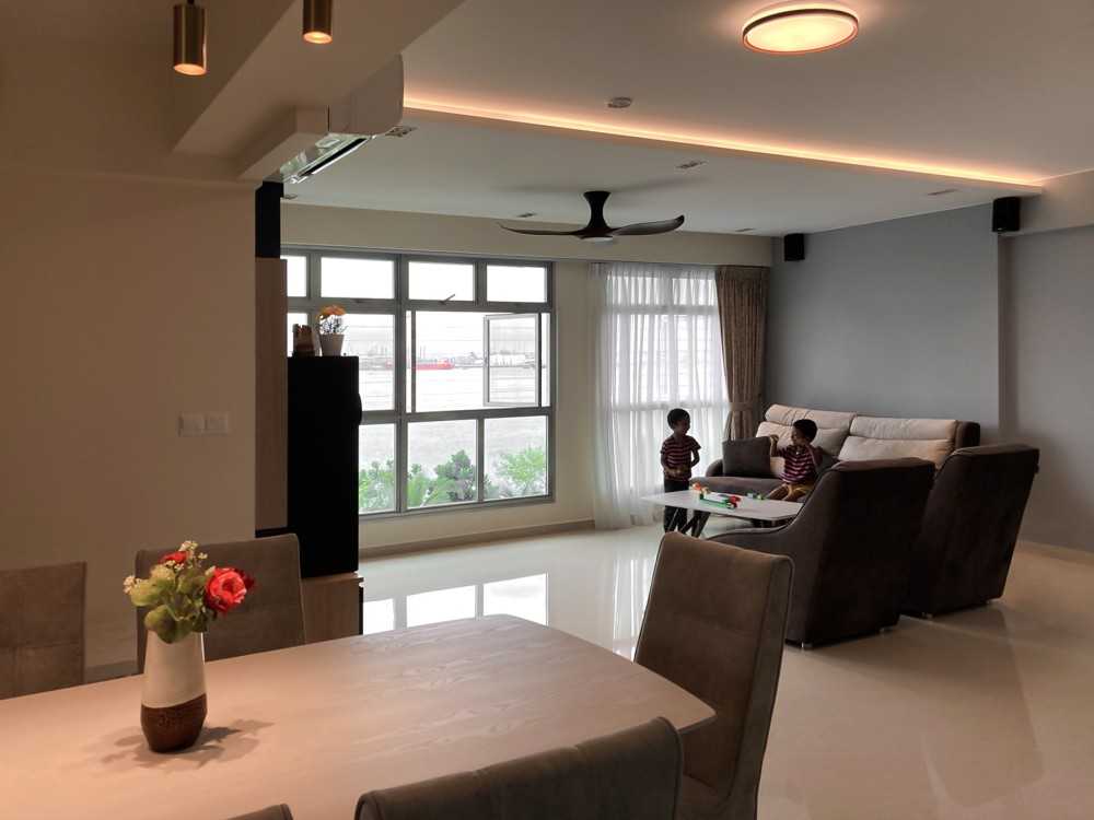 Modern Living Room with TV Console and Window Grille