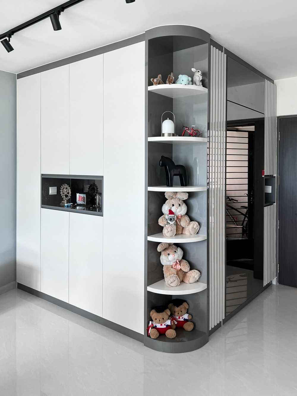 Modern Foyer with Mirror and Storage Cabinets