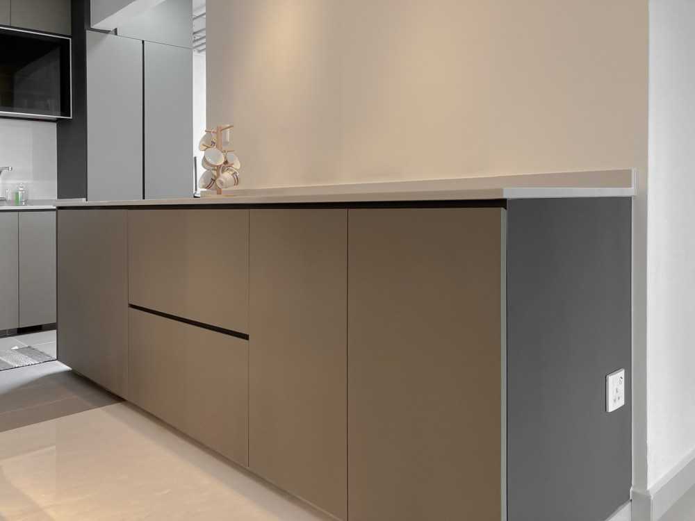 Modern Kitchen with Bar Counter and Storage Cabinets