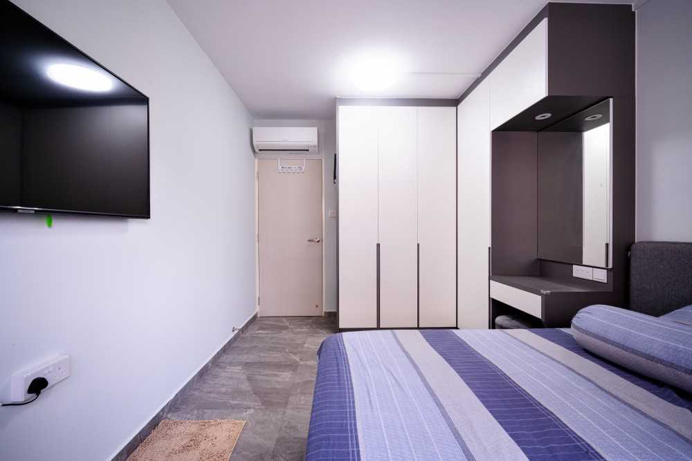 Minimalist Bedroom with Ceiling Light and Wardrobe
