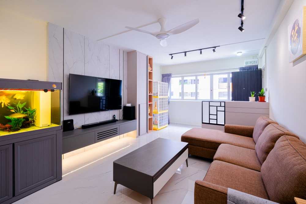 Minimalist Living Room with TV Console and Feature Wall