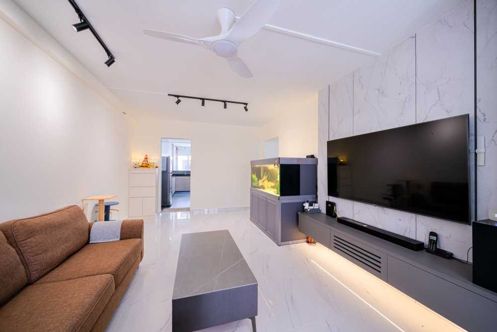 Minimalist Living Room with TV Console and Feature Wall