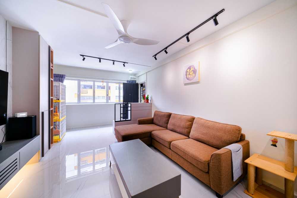 Minimalist Living Room with TV Console and Feature Wall
