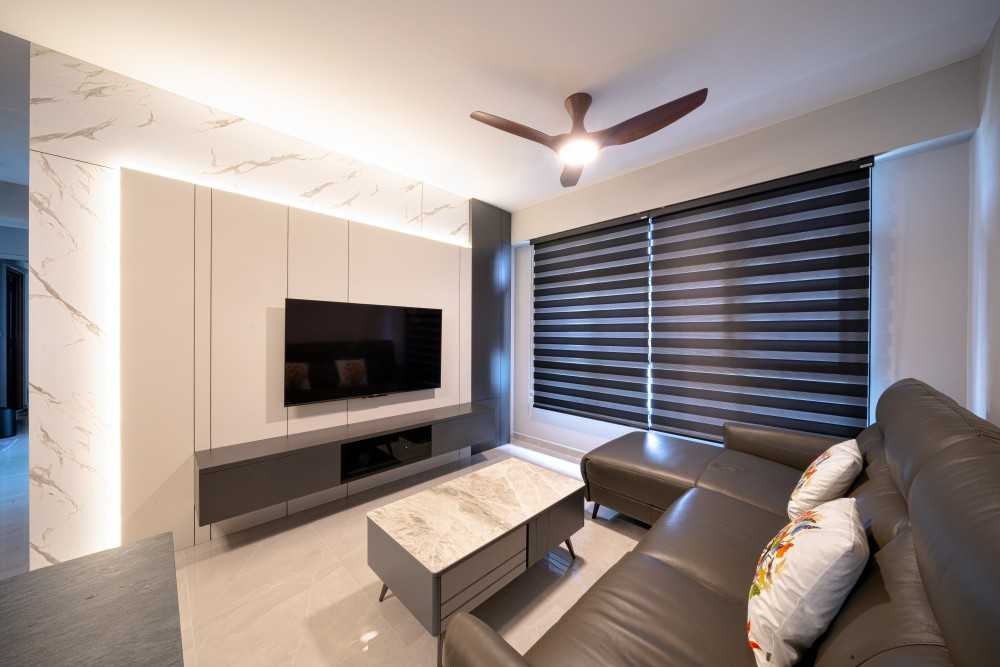 Contemporary Living Room with TV Console and Feature Wall