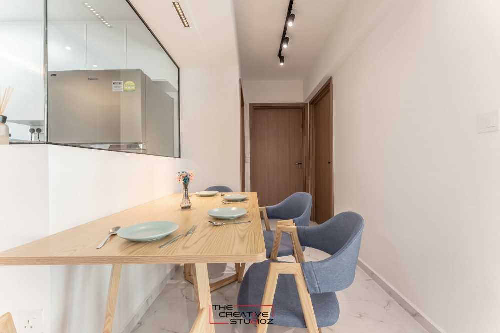 Scandinavian Dining Room with Downlights and Dining Table