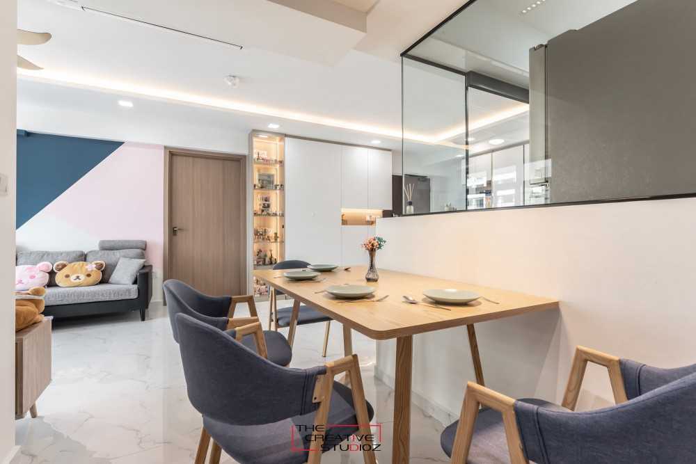 Scandinavian Dining Room with Downlights and Dining Table