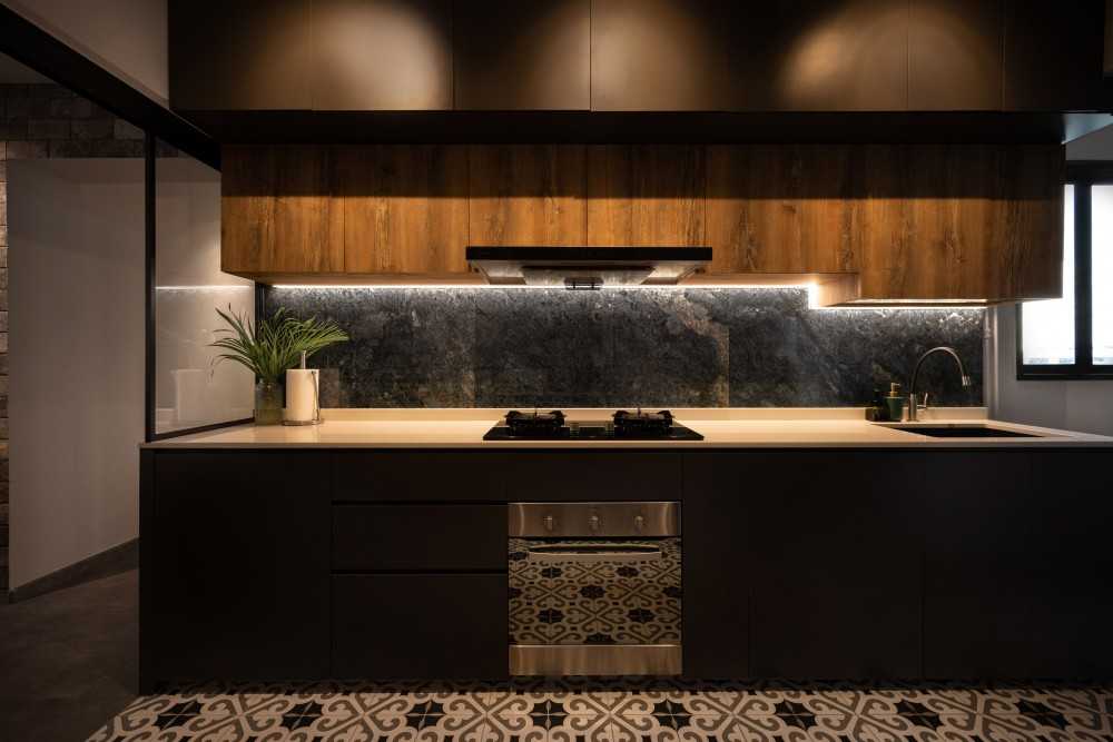 Industrial Kitchen with Countertop and Kitchen Window