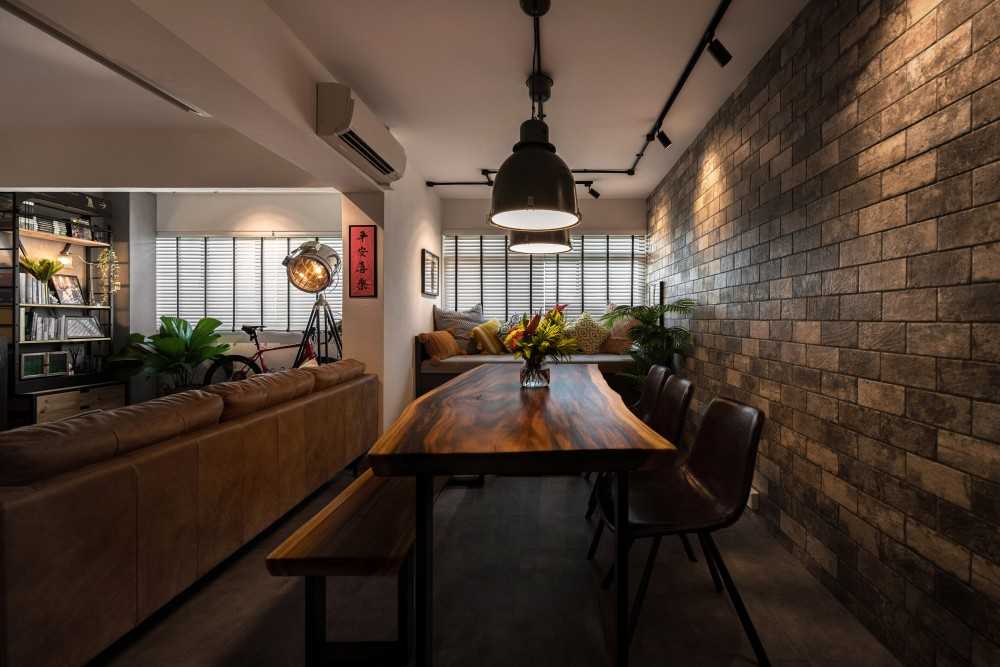 Industrial Dining Room with Feature Wall and Dining Table