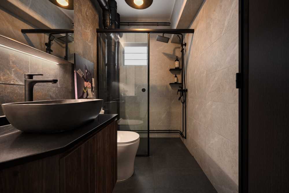 Industrial Bathroom with Mirror and Shower Screen