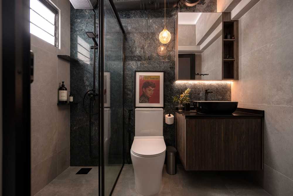 Industrial Bathroom with Mirror and Shower Screen