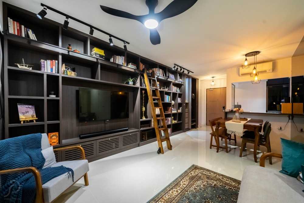 Transitional Living Room with Wood Flooring and TV Console