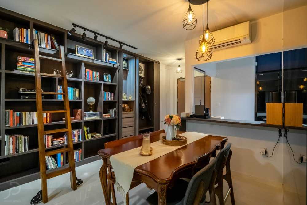 Transitional Dining Room with Ceiling Light and Dining Table